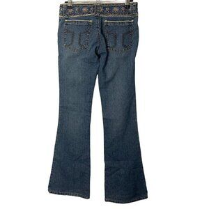 Bohemian Flared Jeans Womens 25/30 Blue Denim Embroidered Lace Hippie Boho 90s